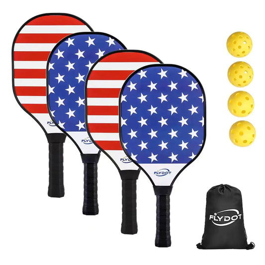 Flydot Pickleball Paddle Set - 4 Wood Rackets with Cushion Grip